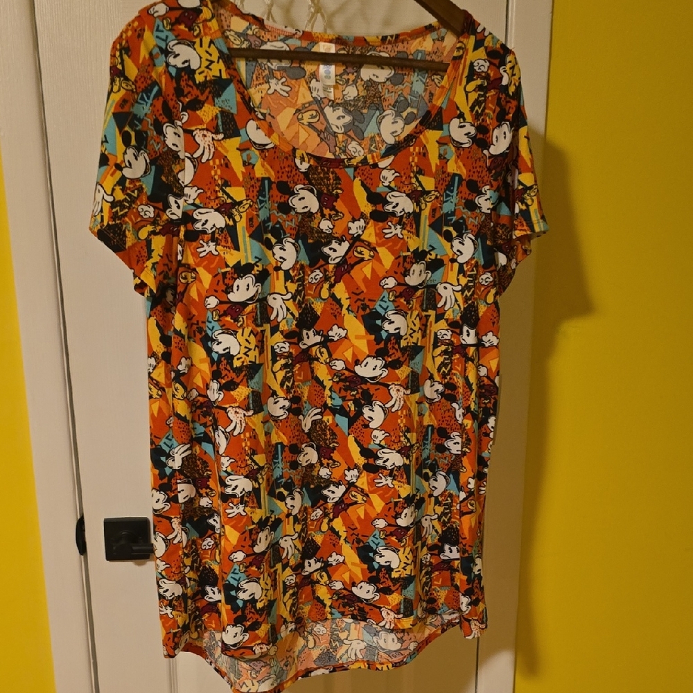 LuLaRoe Orange Mickey Print Short Sleeve Top